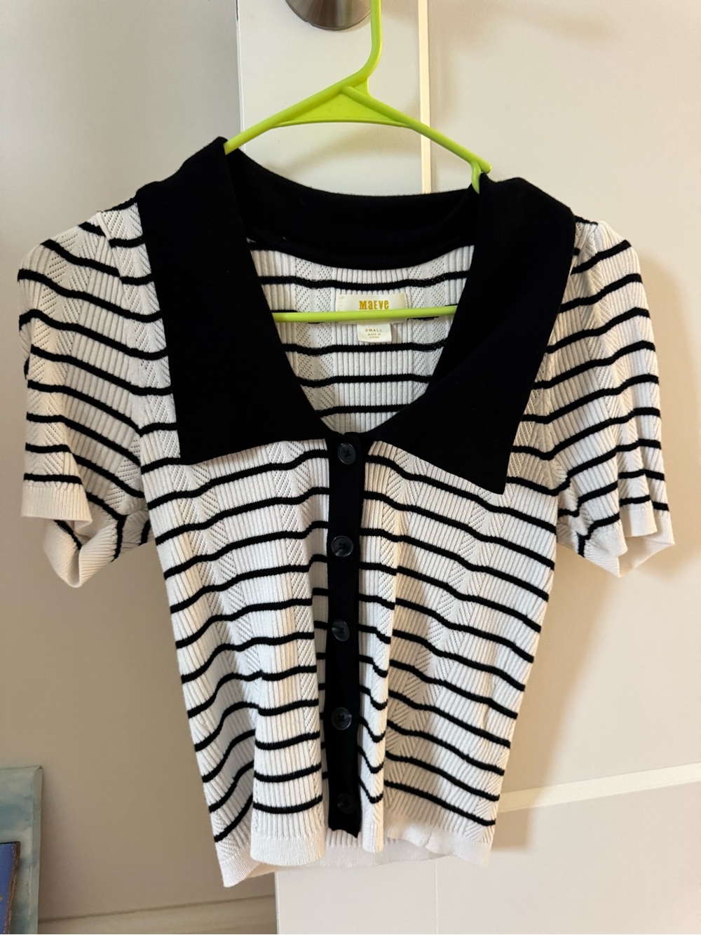 Anthropologie Striped Black and White Button-Front Knit Top